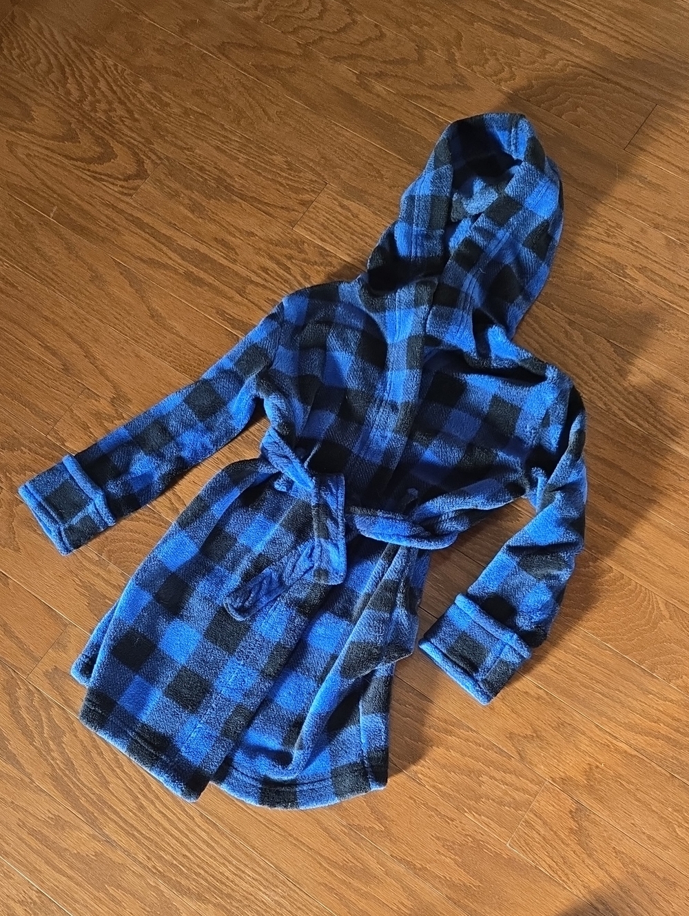 George Blue & Black Plaid Hooded Kids Robe